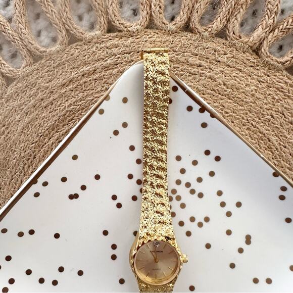 Helbros Vintage Gold Nugget Texture Diamond Chip Women Quiet Luxury Round Watch - Picture 5 of 9